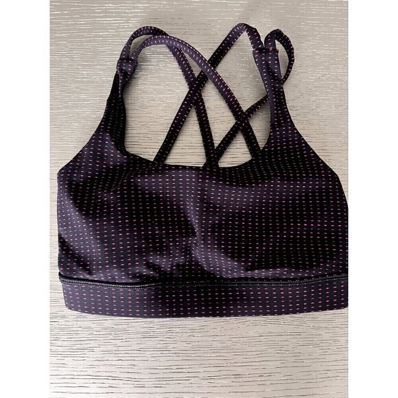 Lululemon Energy Sports Bra - Black w/ Maroon/Pink Dots - Size 2 Brand New - Picture 2 of 9